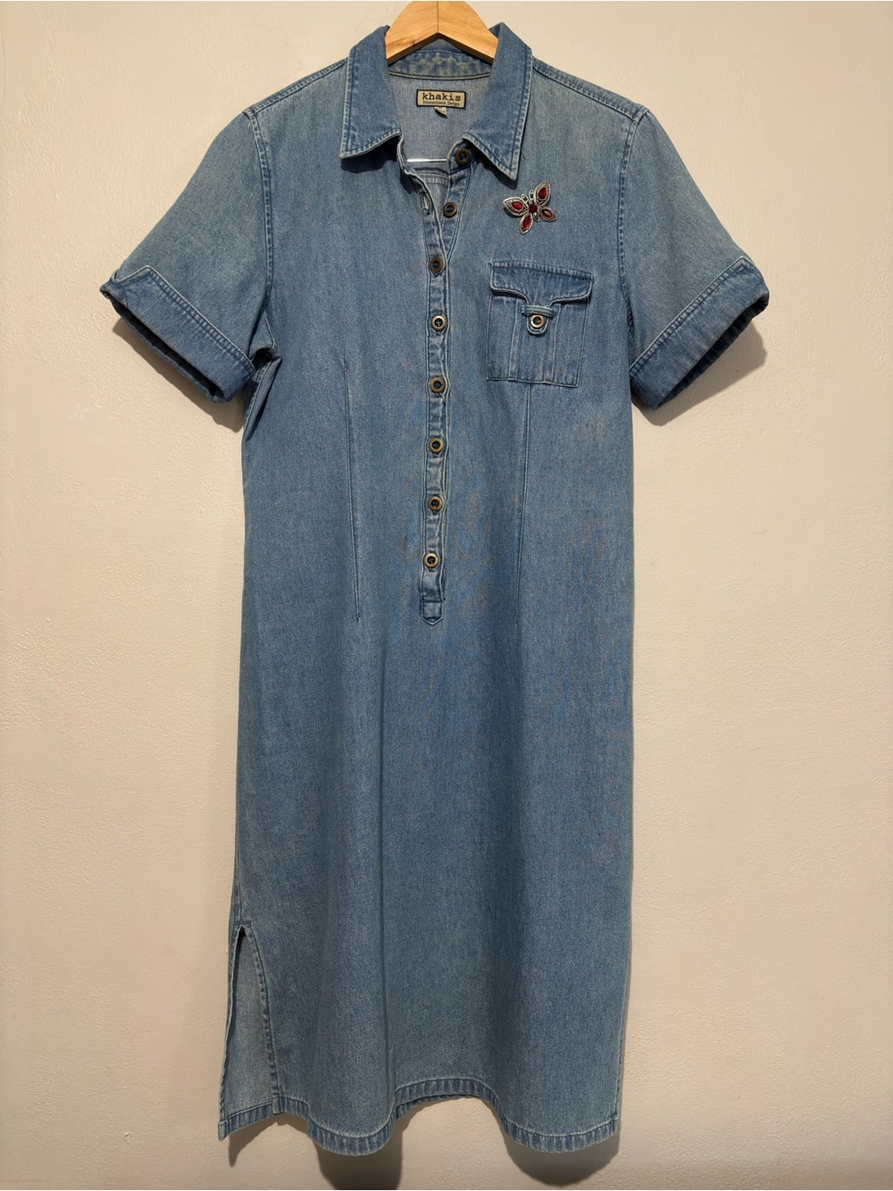 Khakis Vintage Denim Midi Dress Size Medium Blue Retro T Shirt Dress - Picture 9 of 16